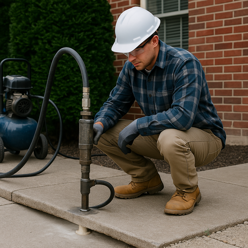 Foundation Repair Technician Working on a Commercial Property Killeen